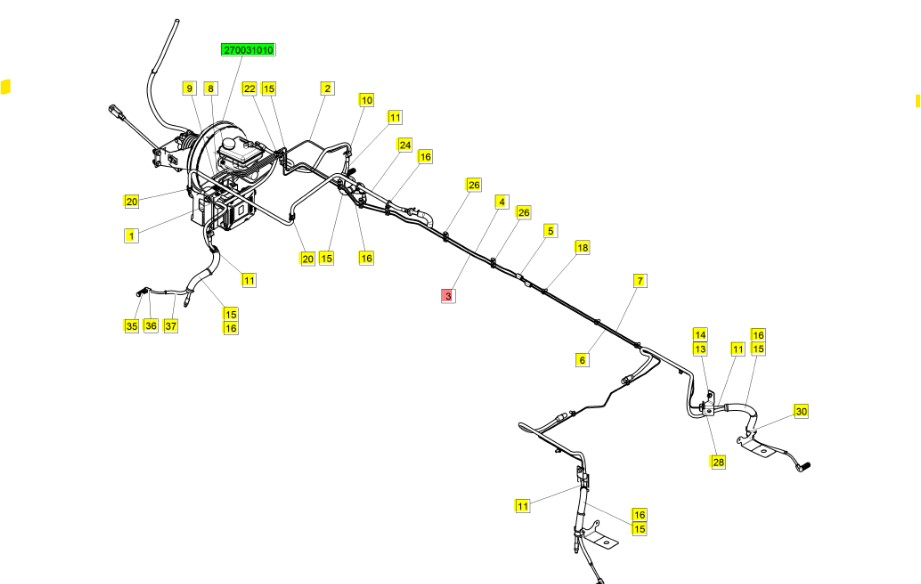 Multicar M27 Bremsrohr hinten rechts 2 - langer Rahmen