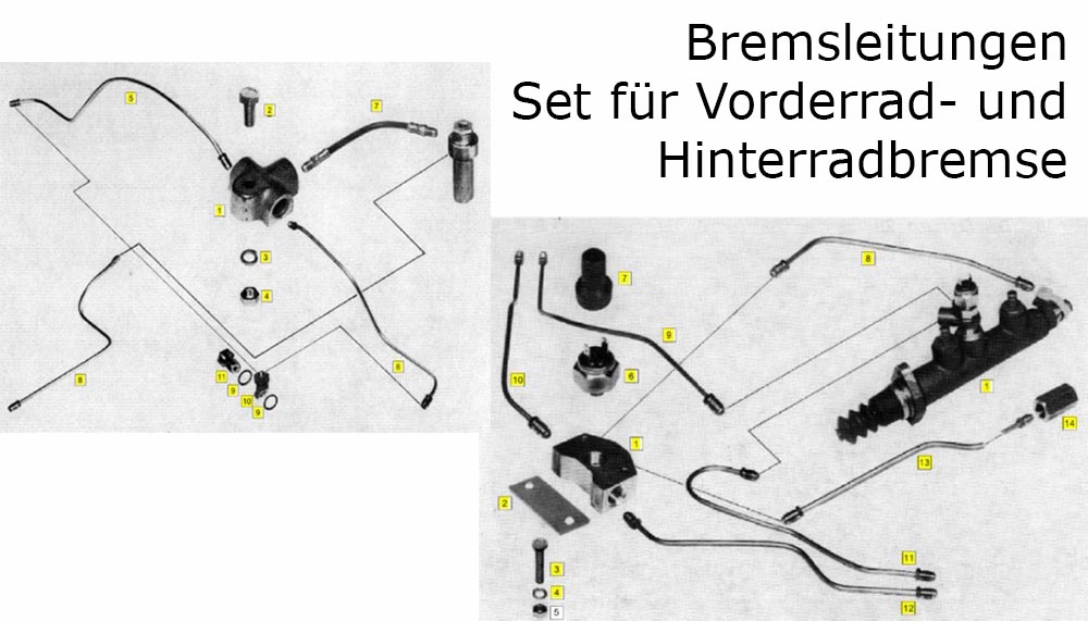 B5-B7 Multicar M25 Komplett-Set Bremsleitungen (Starr) Vorder und Hinterradbremse